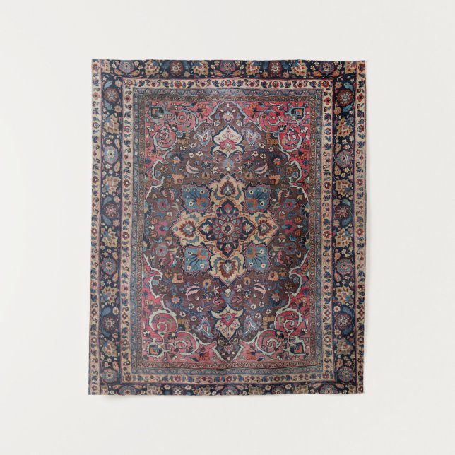 Persian Dusty Blue Pink Brown  Tapestry (Front)