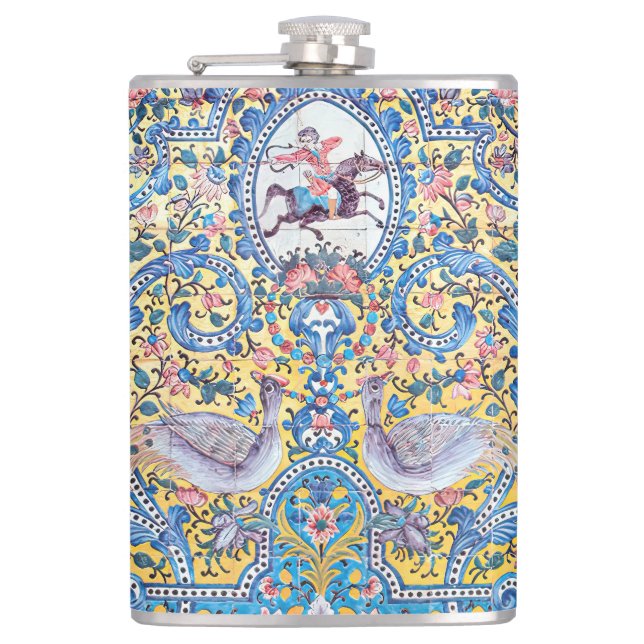 Persian elaborate tiled mural          hip flask (Front)