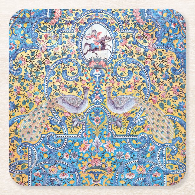 Persian elaborate tiled mural    square paper coas coaster (Front)