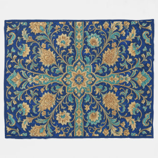 Persian Floral Arabesque Pattern Royal Blue Fleece Blanket