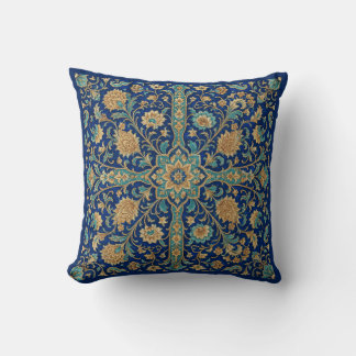 Persian Floral Arabesque Pattern Royal Blue Throw Pillow