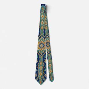 Persian Floral Arabesque Pattern Royal Blue  Tie