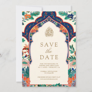 Persian Floral Inlay Cream Muslim Wedding Save The Date