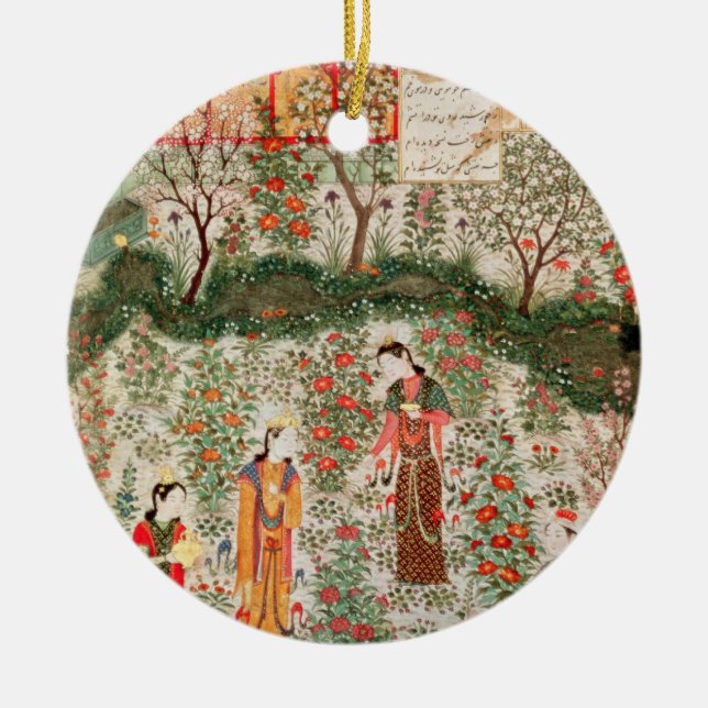 Persian Garden, 15th century (w/c on paper) Ceramic Ornament (Front)