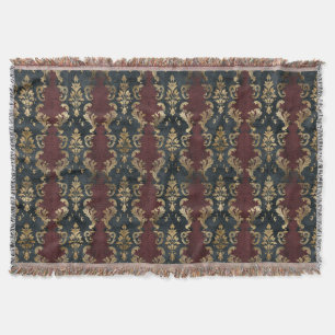 Persian Gold Damask Noir Pattern (1) Throw Blanket