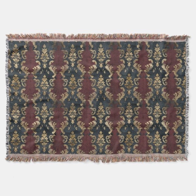 Persian Gold Damask Noir Pattern (1) Throw Blanket (Front)