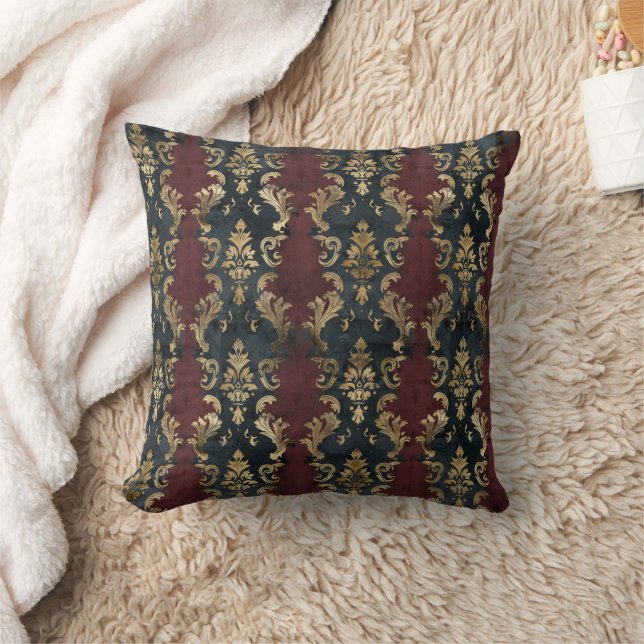Persian Gold Damask Noir Pattern (1) Throw Pillow (Blanket)