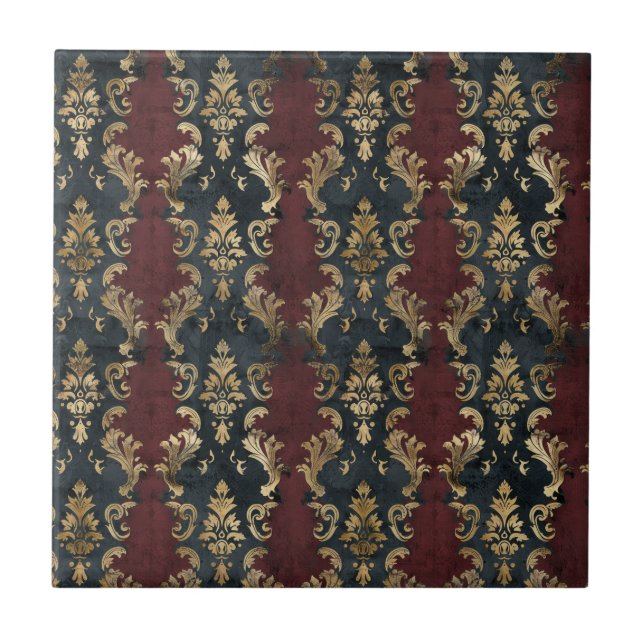 Persian Gold Damask Noir Pattern (1) Tile (Front)