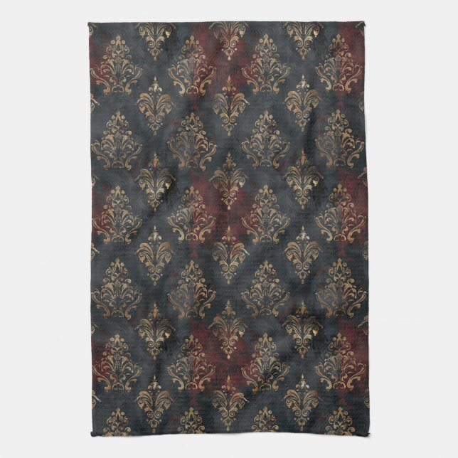 Persian Gold Damask Noir Pattern (2) Kitchen Towel (Vertical)