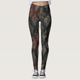 Persian Gold Damask Noir Pattern (2) Leggings