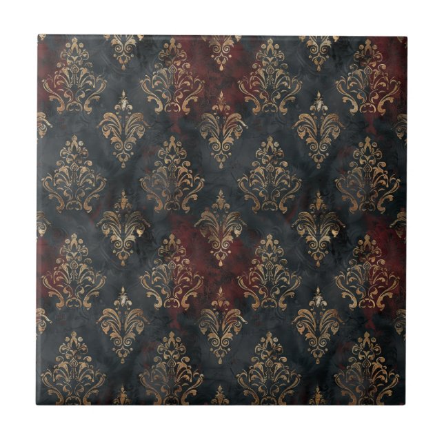 Persian Gold Damask Noir Pattern (2) Tile (Front)