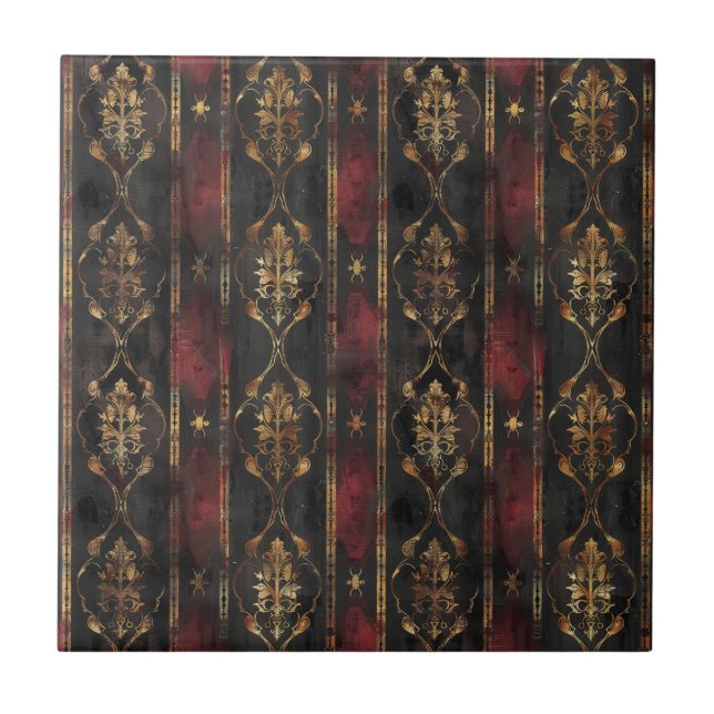 Persian Gold Damask Noir Pattern (3) Tile (Front)