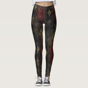 Persian Gold Damask Noir Pattern (4) Leggings