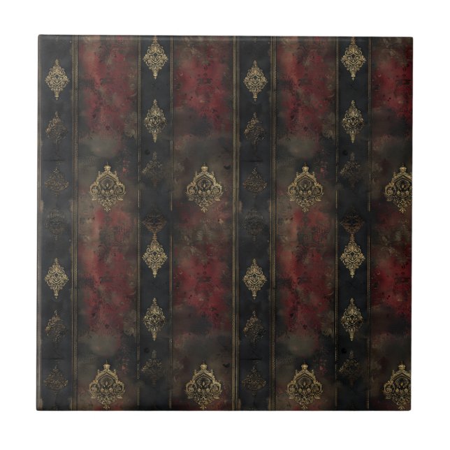 Persian Gold Damask Noir Pattern (4) Tile (Front)