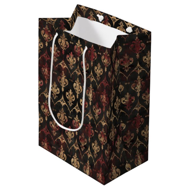 Persian Gold Damask Noir Pattern (5) Medium Gift Bag (Front Angled)