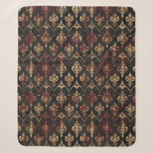 Persian Gold Damask Noir Pattern (5) Sherpa Blanket