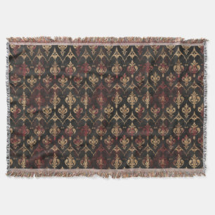 Persian Gold Damask Noir Pattern (5) Throw Blanket