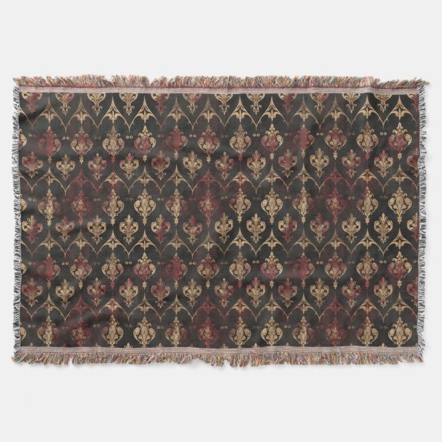 Persian Gold Damask Noir Pattern (5) Throw Blanket (Front)