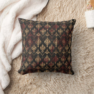 Persian Gold Damask Noir Pattern (5) Throw Pillow