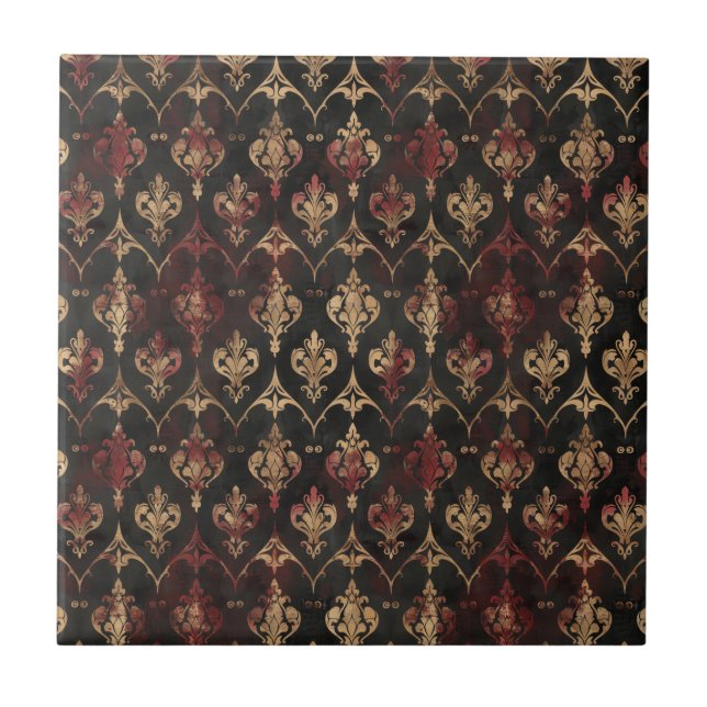 Persian Gold Damask Noir Pattern (5) Tile (Front)