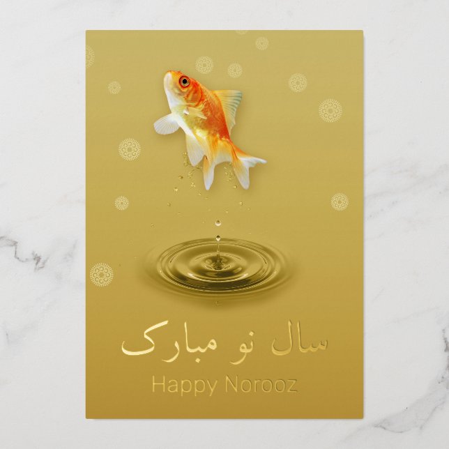 Persian Happy New Year Norooz Fish Foil Holiday Card (Front)