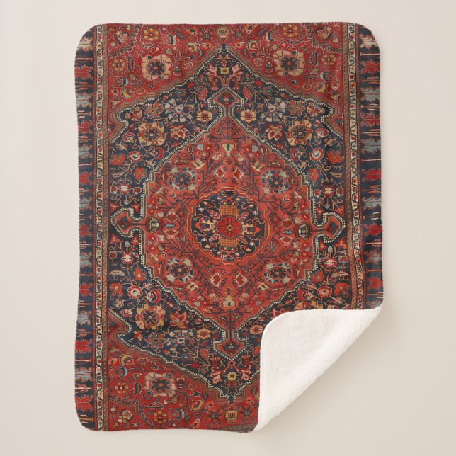 Persian Joshan Red Rusty Blue  Sherpa Blanket (Front)