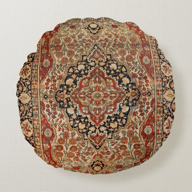 Persian Kashan Burnt Orange Yellow  Round Pillow (Front)