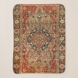 Persian Kashan Burnt Orange Yellow  Sherpa Blanket
