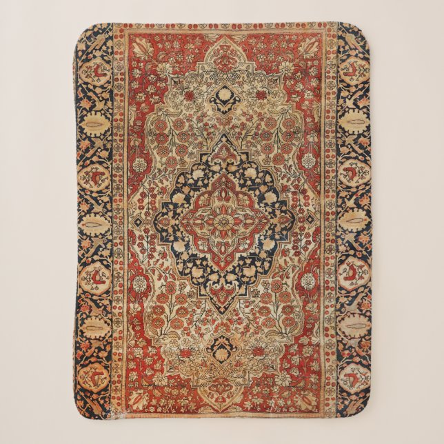 Persian Kashan Burnt Orange Yellow  Sherpa Blanket (Front)