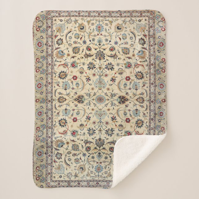 Persian Kashan Dusty Baby Blue  Sherpa Blanket (Front)