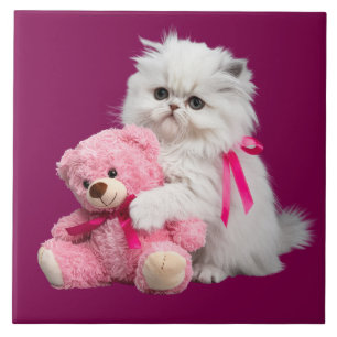 Persian Kitten and Teddy Bear Decorative Tile. Tile