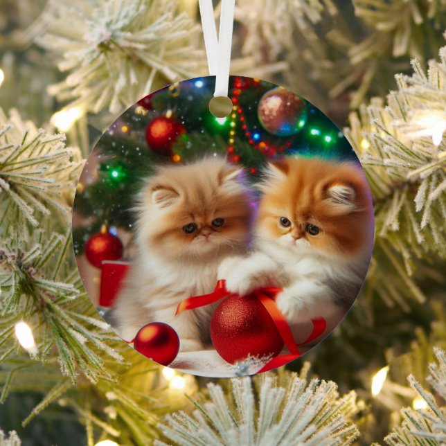 Persian Kittens Merry Christmas  Metal Ornament (Insitu)