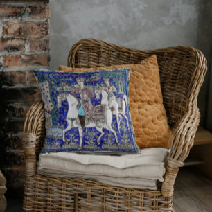 Persian Knights Romance Sky Blue White    Throw Pillow