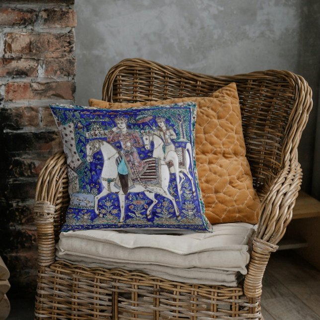 Persian Knights Romance Sky Blue White  | Throw Pillow (Creator Uploaded)