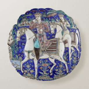 Persian Knights Sky Blue White    Round Pillow