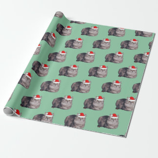 Persian Long Haired Cat wearing a Santa Hat Wrapping Paper