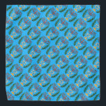 Persian Magen David Menorah Bandana<br><div class="desc">This image was adapted from an antique Persian Jewish tile and features a menorah with a Magen David (Star of David) framed by olive branches. The imperfections of the original, hand-painted image have been preserved.</div>