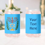 Persian Magen David Menorah Can Glass<br><div class="desc">This image was adapted from an antique Persian Jewish tile and features a menorah with a Magen David (Star of David) framed by olive branches.  The imperfections of the original,  hand-painted image have been preserved. Customize by adding your own text on the reverse side.</div>
