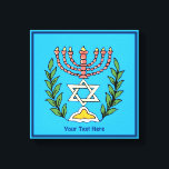 Persian Magen David Menorah Canvas Print<br><div class="desc">This image was adapted from an antique Persian Jewish tile and features a menorah with a Magen David (Star of David) framed by olive branches. The imperfections of the original, hand-painted image have been preserved. Add your own text.</div>