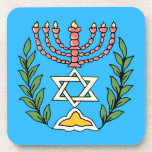 Persian Magen David Menorah Coaster<br><div class="desc">This image was adapted from an antique Persian Jewish tile and features a menorah with a Magen David (Star of David) framed by olive branches. The imperfections of the original, hand-painted image have been preserved.</div>