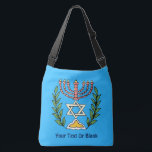 Persian Magen David Menorah Crossbody Bag<br><div class="desc">This image was adapted from an antique Persian Jewish tile and features a menorah with a Magen David (Star of David) framed by olive branches. The imperfections of the original, hand-painted image have been preserved. Add your own text. You may choose another background colour; and it looks nice on just...</div>