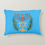 Persian Magen David Menorah Decorative Pillow<br><div class="desc">This image was adapted from an antique Persian Jewish tile and features a menorah with a Magen David (Star of David) framed by olive branches.  The imperfections of the original,  hand-painted image have been preserved. Add your own text on the reverse side.</div>