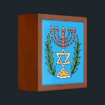 Persian Magen David Menorah Desk Organizer<br><div class="desc">This image was adapted from an antique Persian Jewish tile and features a menorah with a Magen David (Star of David) framed by olive branches.  The imperfections of the original,  hand-painted image have been preserved.</div>