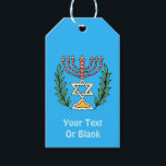 Persian Magen David Menorah Gift Tags<br><div class="desc">This image was adapted from an antique Persian Jewish tile and features a menorah with a Magen David (Star of David) framed by olive branches.  The imperfections of the original,  hand-painted image have been preserved. Add your own additional text on the reverse side.</div>