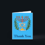 Persian Magen David Menorah Holiday Card<br><div class="desc">A thank you card to accompany Bar/Bat Mitzvah invitations featuring the same design.    This image was adapted from an antique Persian Jewish tile and features a menorah with a  Magen David (Star of David) framed by olive branches.  The imperfections of the original,  hand-painted image have been preserved.</div>