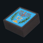 Persian Magen David Menorah Keepsake Box<br><div class="desc">This image was adapted from an antique Persian Jewish tile and features a menorah with a Magen David (Star of David) framed by olive branches.  The imperfections of the original,  hand-painted image have been preserved.</div>