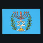 Persian Magen David Menorah Laminated Place Mat<br><div class="desc">This image was adapted from an antique Persian Jewish tile and features a menorah with a Magen David (Star of David) framed by olive branches.  The imperfections of the original,  hand-painted image have been preserved. Add your own text on the reverse side.</div>