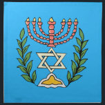 Persian Magen David Menorah Napkin<br><div class="desc">This image was adapted from an antique Persian Jewish tile and features a menorah with a Magen David (Star of David) framed by olive branches. The imperfections of the original, hand-painted image have been preserved.</div>