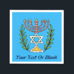 Persian Magen David Menorah Napkin<br><div class="desc">This image was adapted from an antique Persian Jewish tile and features a menorah with a Magen David (Star of David) framed by olive branches. The imperfections of the original, hand-painted image have been preserved. This image is also available on Bar/Bat mitzvah invitations, RSVP and Thank You cards, and many...</div>