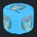 Persian Magen David Menorah Pouf<br><div class="desc">This image was adapted from an antique Persian Jewish tile and features a menorah with a Magen David (Star of David) framed by olive branches. The imperfections of the original, hand-painted image have been preserved. Add your own text on the top.</div>